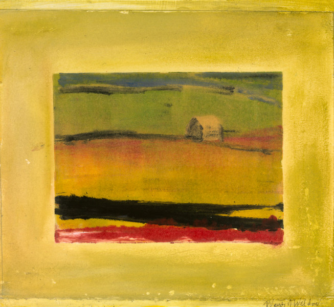 About to Rain, 11 by 12 inches, mounted mixed media monotype SOLD