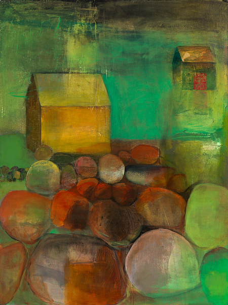 Imaginary Barns near the Pond 1997-2015, 36 x 48 inches, acrylic, gold leaf/canvas SOLD