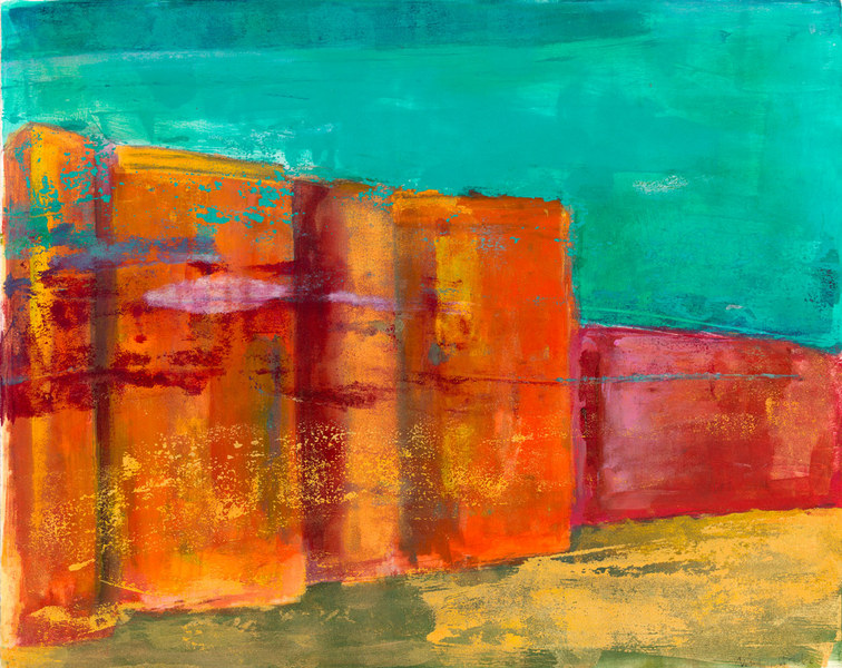 Temple Wall, 17 by 21 inches, framed mixed media monotype SOLD