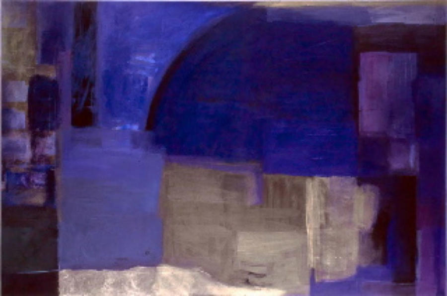Gauloise Blue, 56 by 84 inches, acrylic and metal leaf on canvas over panel