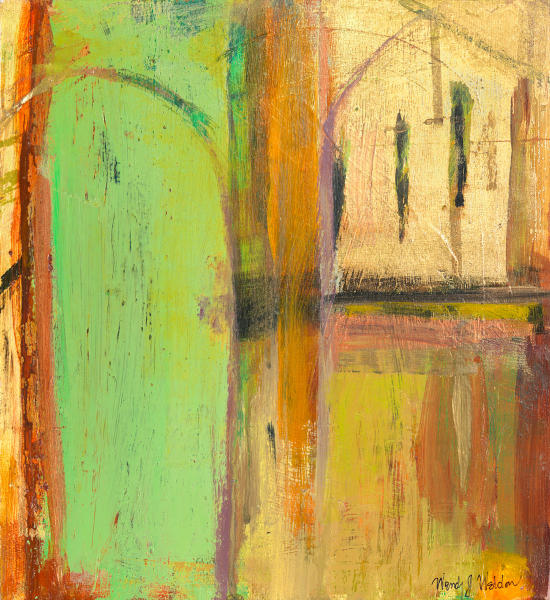 LOOKING UP,  12 by 11 inches, acrylic and gold leaf on panel