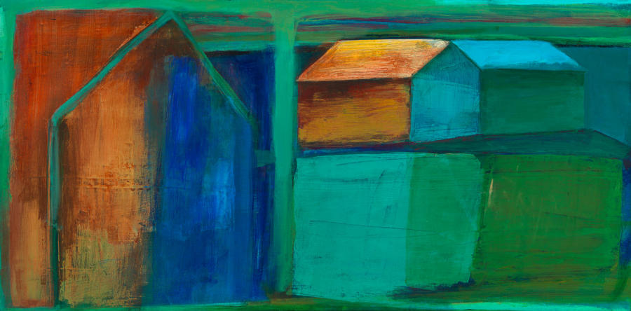 Barns for Chris, 12 x 24, acrylic and gold leaf on canvas SOLD