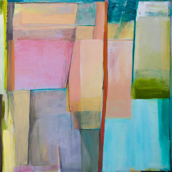 WOMAN STANDING TALL  42 x 42 acrylic and gold leaf on canvas over panel