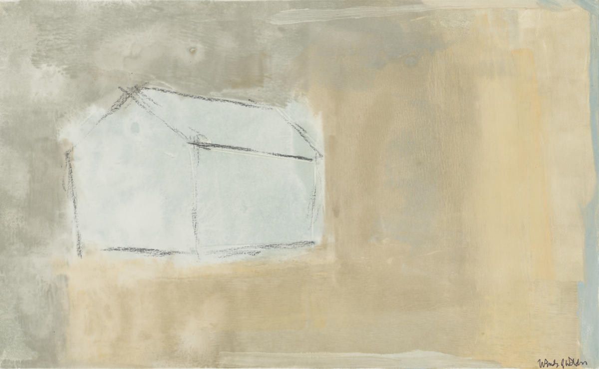 BARN SKETCH 9.5 x 15.5 matted mixed media monotype