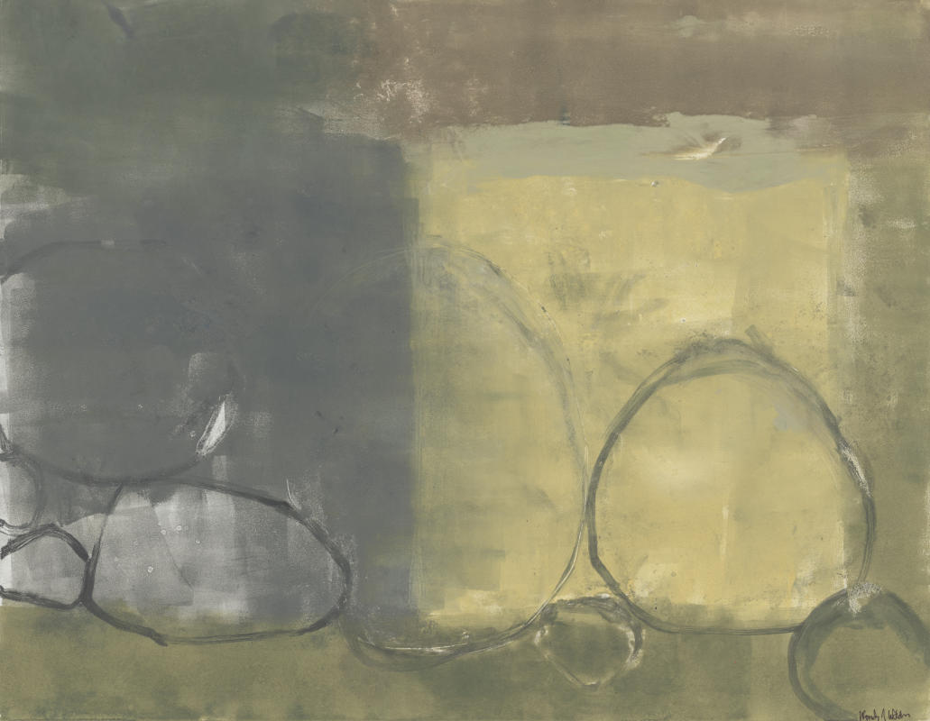 YELLOW WALL I 18 x 23 matted mixed media monotype