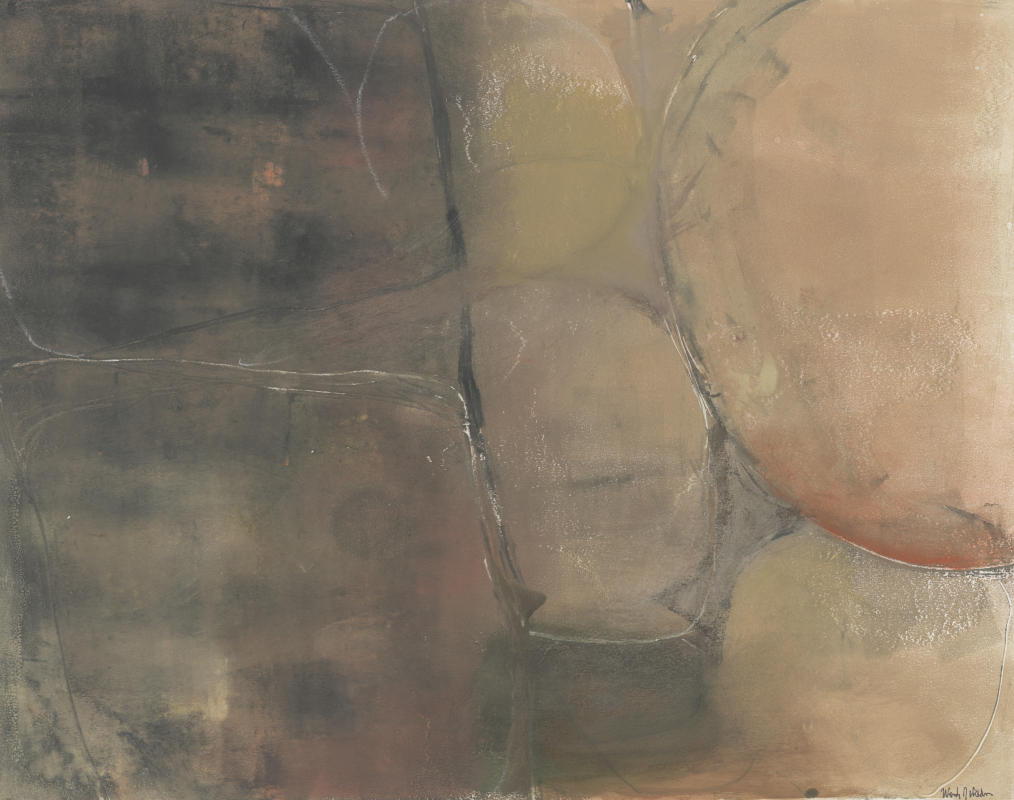 STONE WALL SECTION  18 x 23 matted mixed media monotype